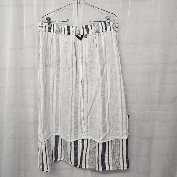 Mlle Gabrielle Blue Off White Striped Peasant Skirt Boho Beach Gauzy Belted L - Picture 6 of 10
